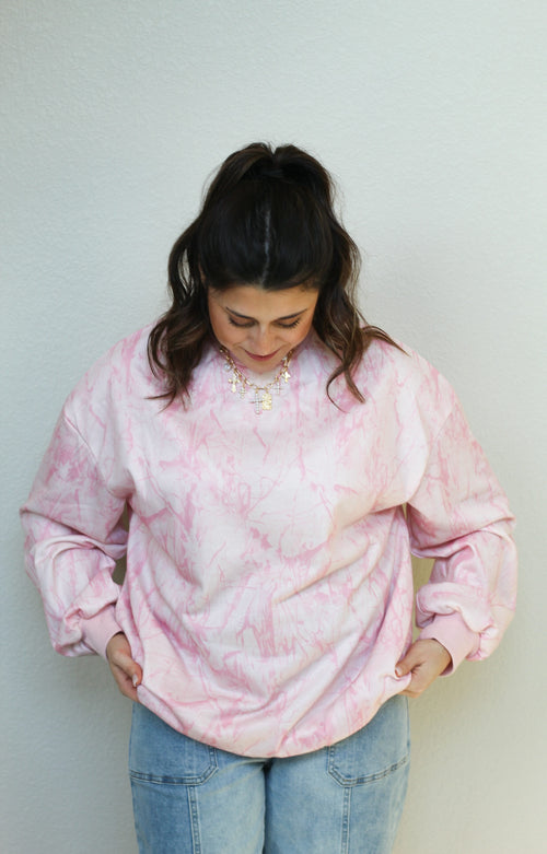 Camo Mock Neck Baggy Sweatshirt: Pink / L