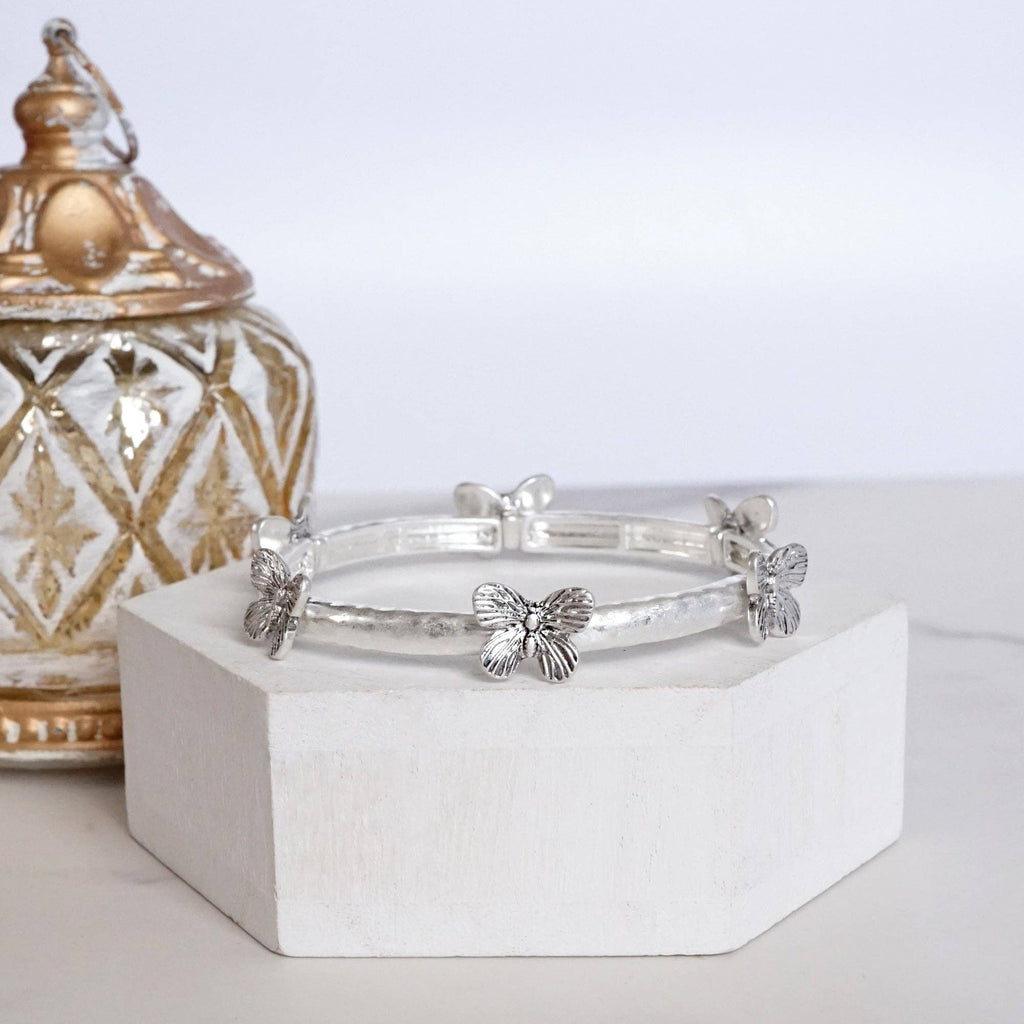 Boho Butterfly Bangle – Worn Silver or Gold Tone: Silver Tone