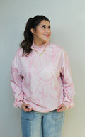 Camo Mock Neck Baggy Sweatshirt: Pink / L
