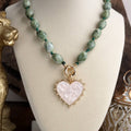 Amour Knot – Beaded Heart Pendant Necklace: Green