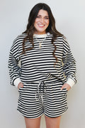 Striped French Terry Lounge Sets: CREAM/BLACK / L