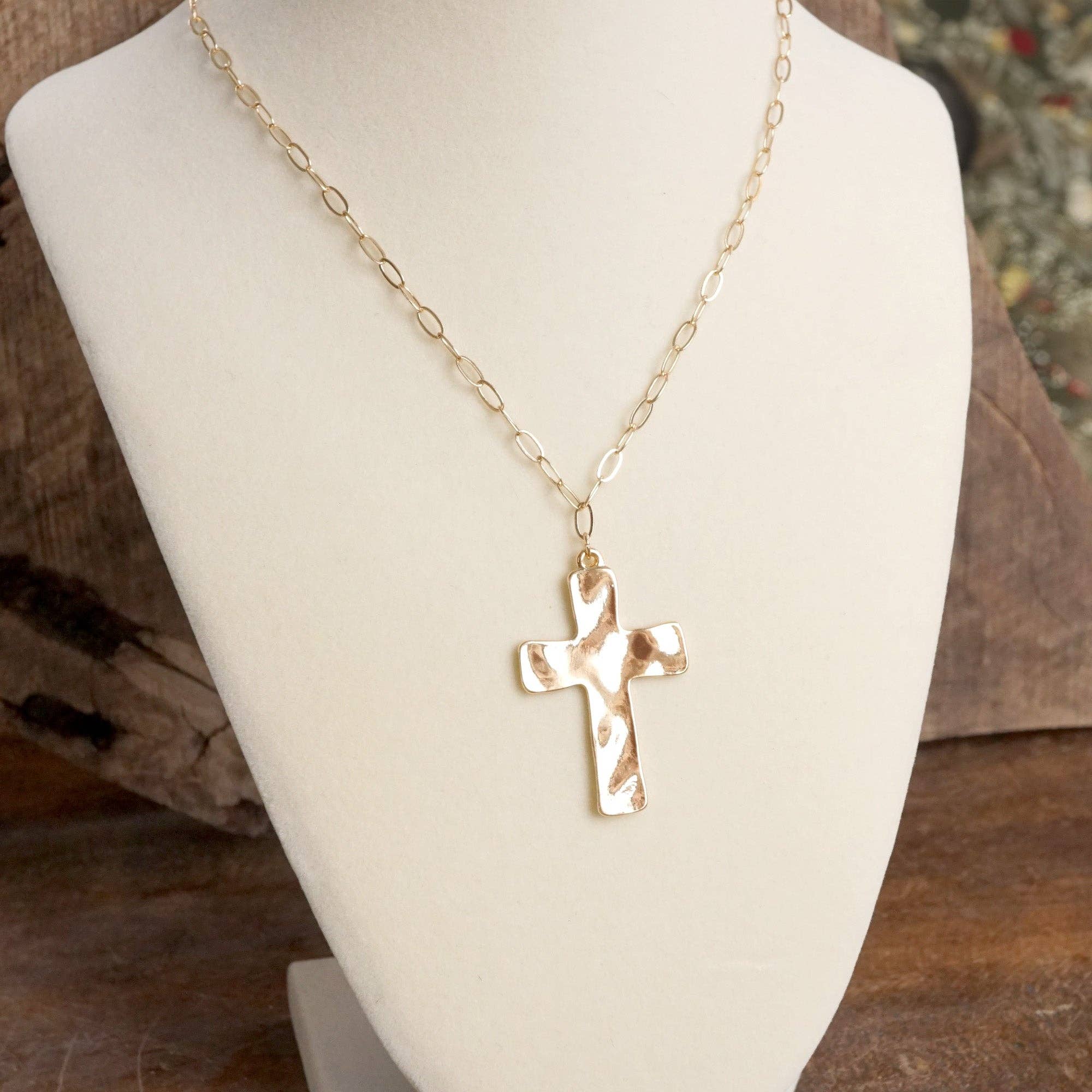 Cross Necklace - Short dainty chain in silver tone